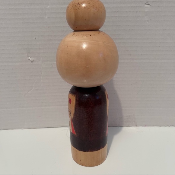 Vintage hand painted wooden Japanese Kokeshi doll - Camellia & Plum 9” tall - Picture 4 of 5